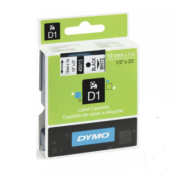 Picture of DYMO D1 LABEL CASSETTE ORIGINAL 45013 12MM BLACK ON WHITE